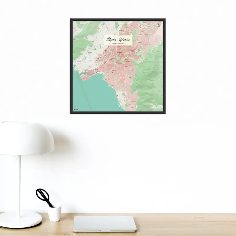 Athen-Stadtkarte als Poster im Nani Design in einem Büro