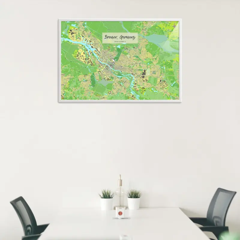 Bremen-Stadtkarte als Poster im Jalma Design in einem Besprechungsraum
