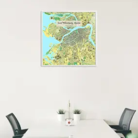Sankt Petersburg-Stadtkarte als Poster im Jalma Design in einem Besprechungsraum