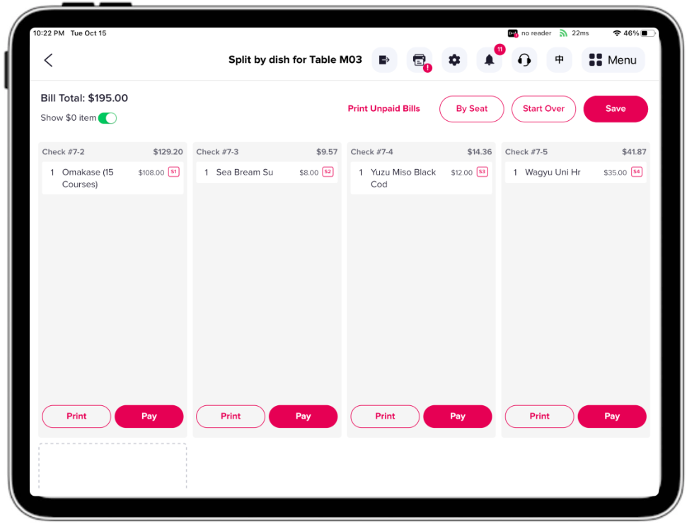 Sushi POS - Split bills