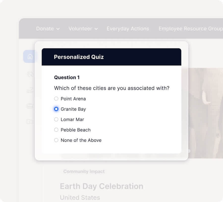 A screenshot of a personalized quiz. It list quo