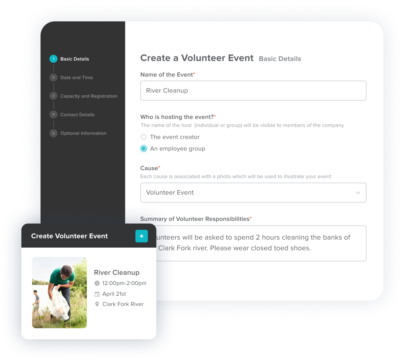 Let employees create volunteer events