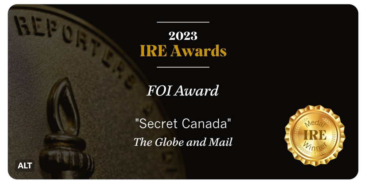 Secret Canadian Classification Secret Canada wins prestigious FOI award | Secret Canada