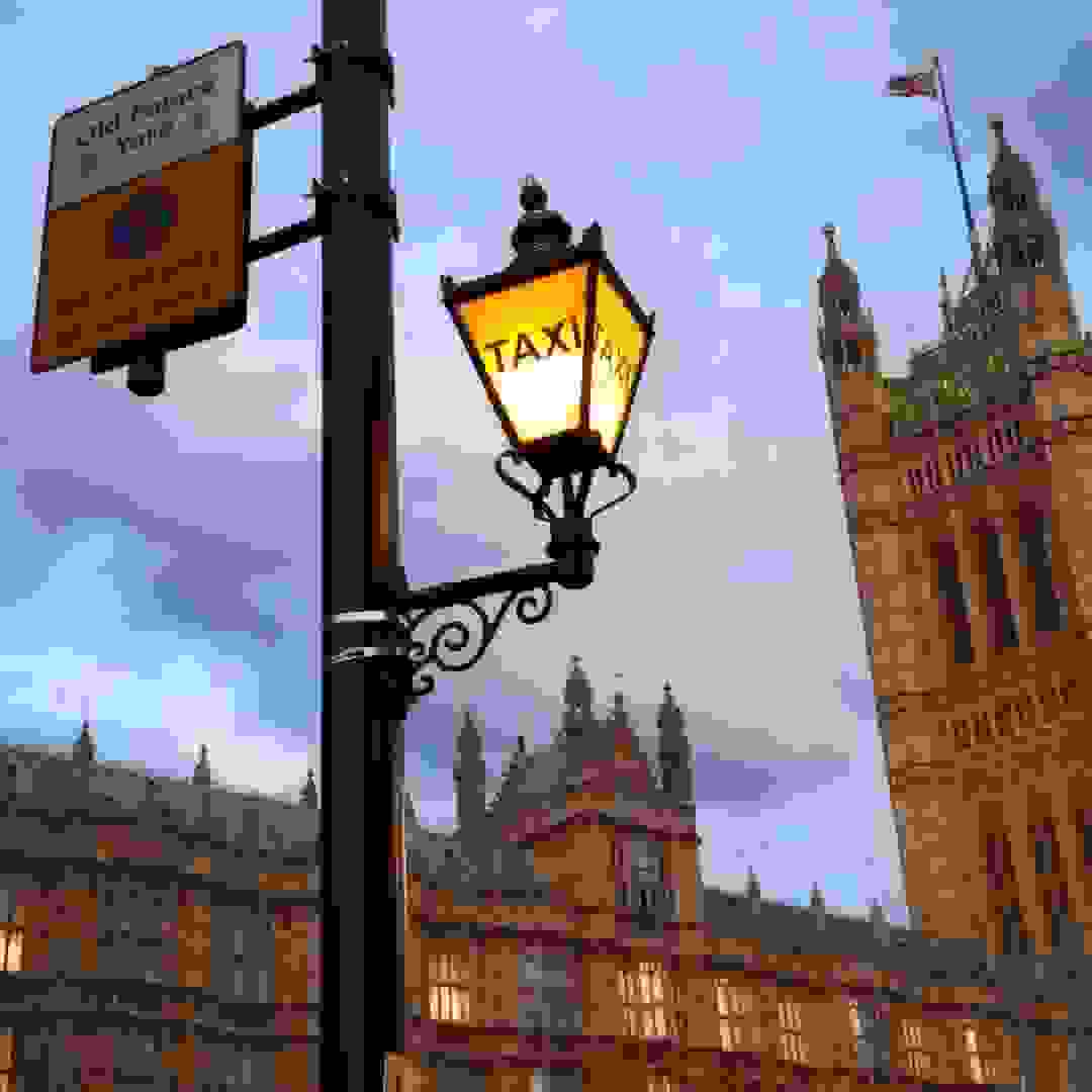 Who goes home? Taxi call light at Old Palace Yard. Image: Who goes home? Taxi call light at Old Palace Yard © Hansard Society / Richard Greenhill