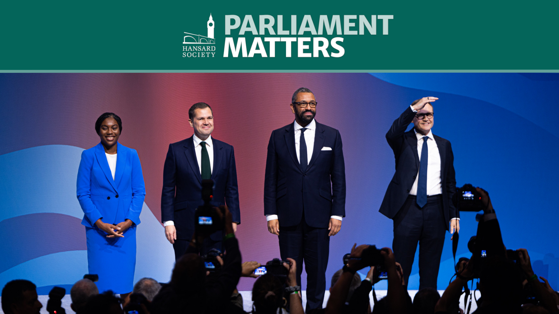 The final four candidates for the Conservative leadership election on stage at the Conservative Party conference, 2 October 2024. ©Jacob Groet/CCHQ (CC BY-NC-ND 2.0)