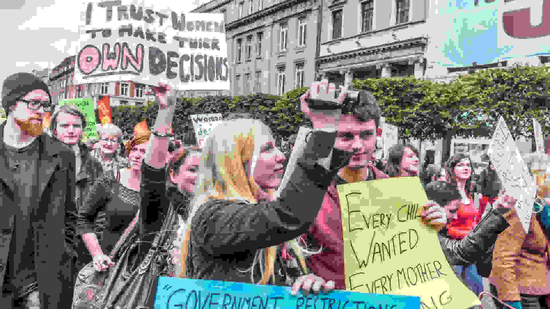 Protesters marching against anti-abortion laws in Dublin, Ireland