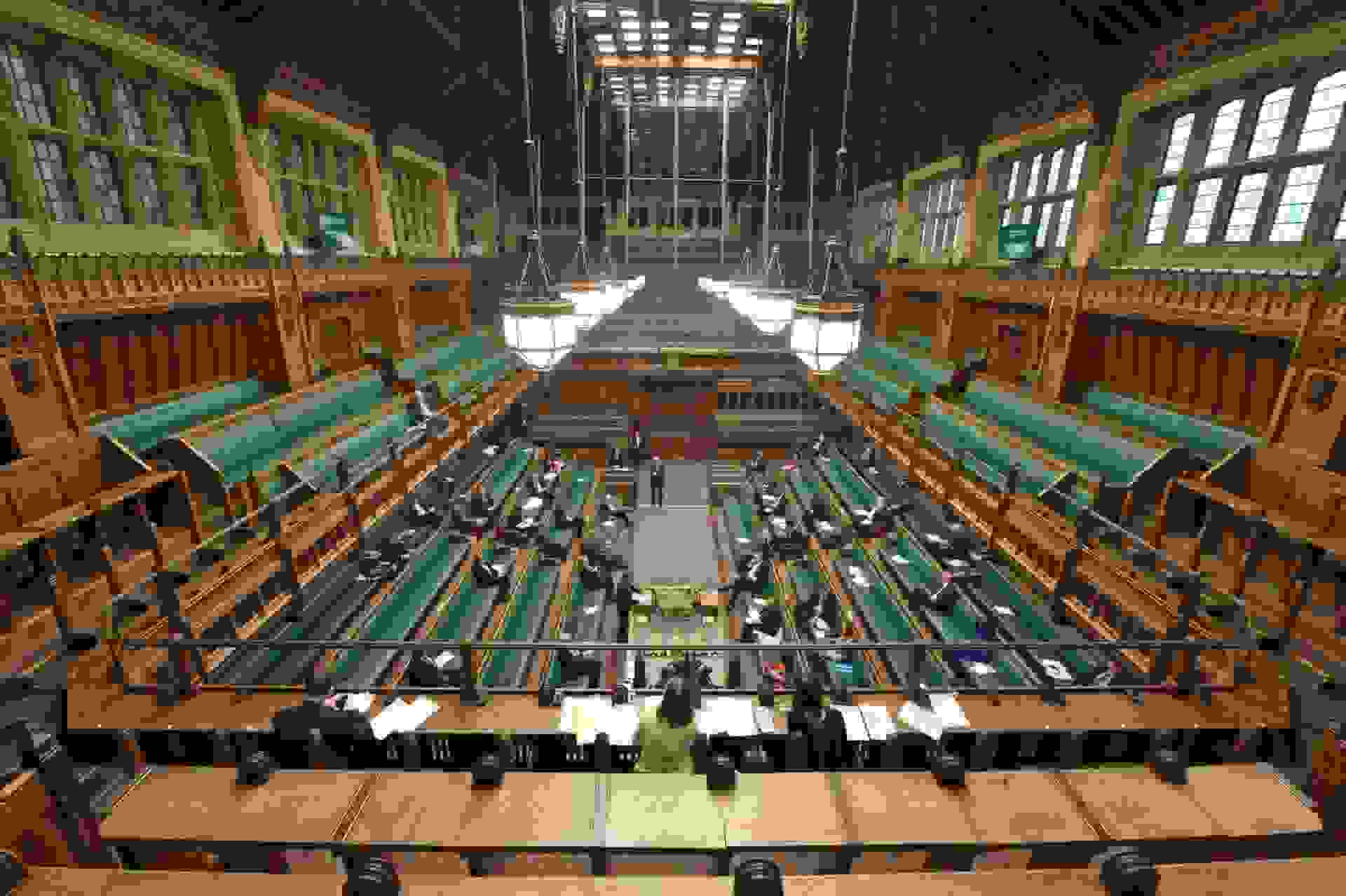 A sparsely attended debate on the Coronavirus Bill in the House of Commons on 23 March 2020 as social distancing rules are implemented in the Chamber and the public and press galleries.  UK Parliament/Jessica Taylor