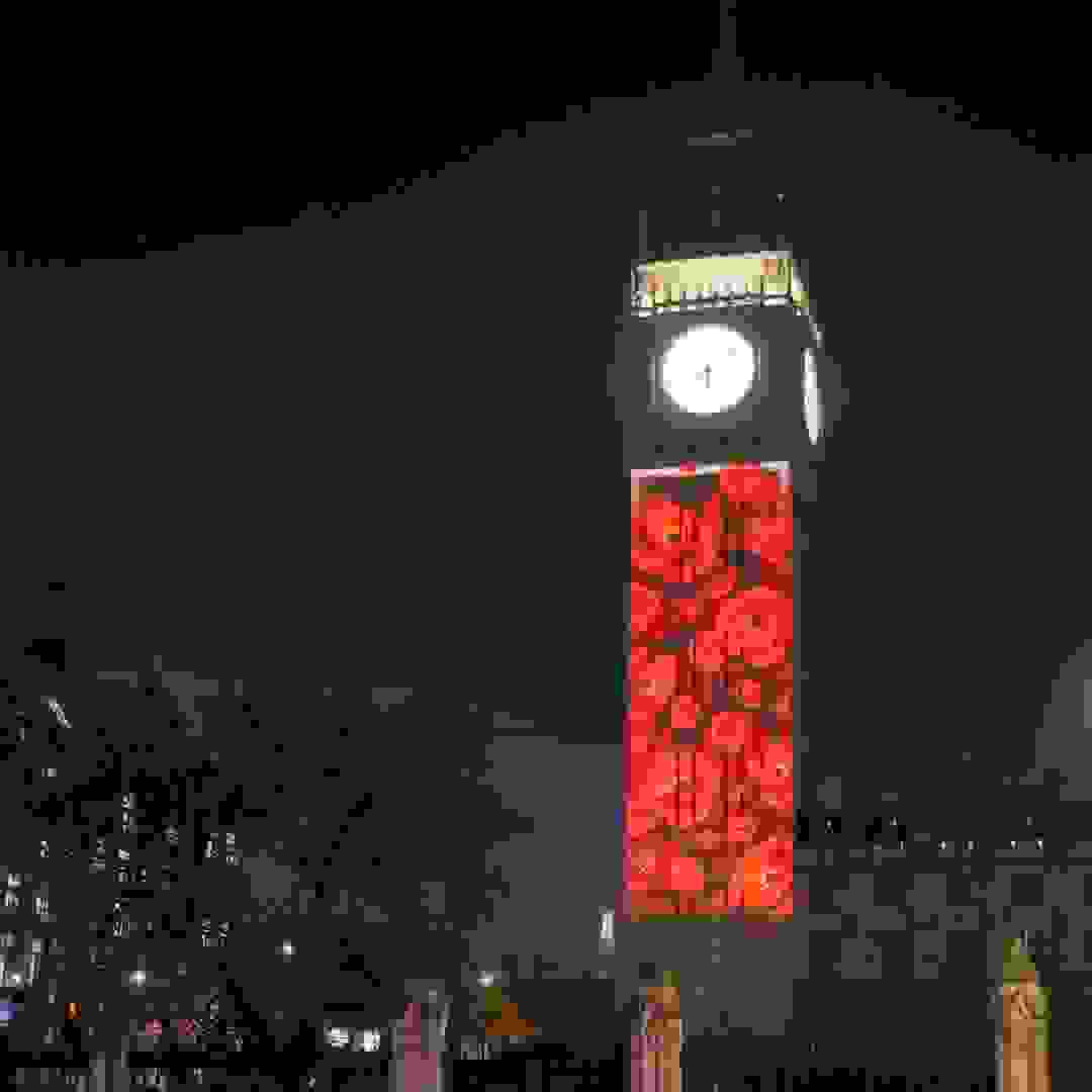 The Elizabeth Tower illuminated with poppies for Remembrance Sunday (2024). Image: Remembrance © House of Commons, CC BY-NC-ND 2.0 https://www.flickr.com/photos/uk_parliament/54141907249