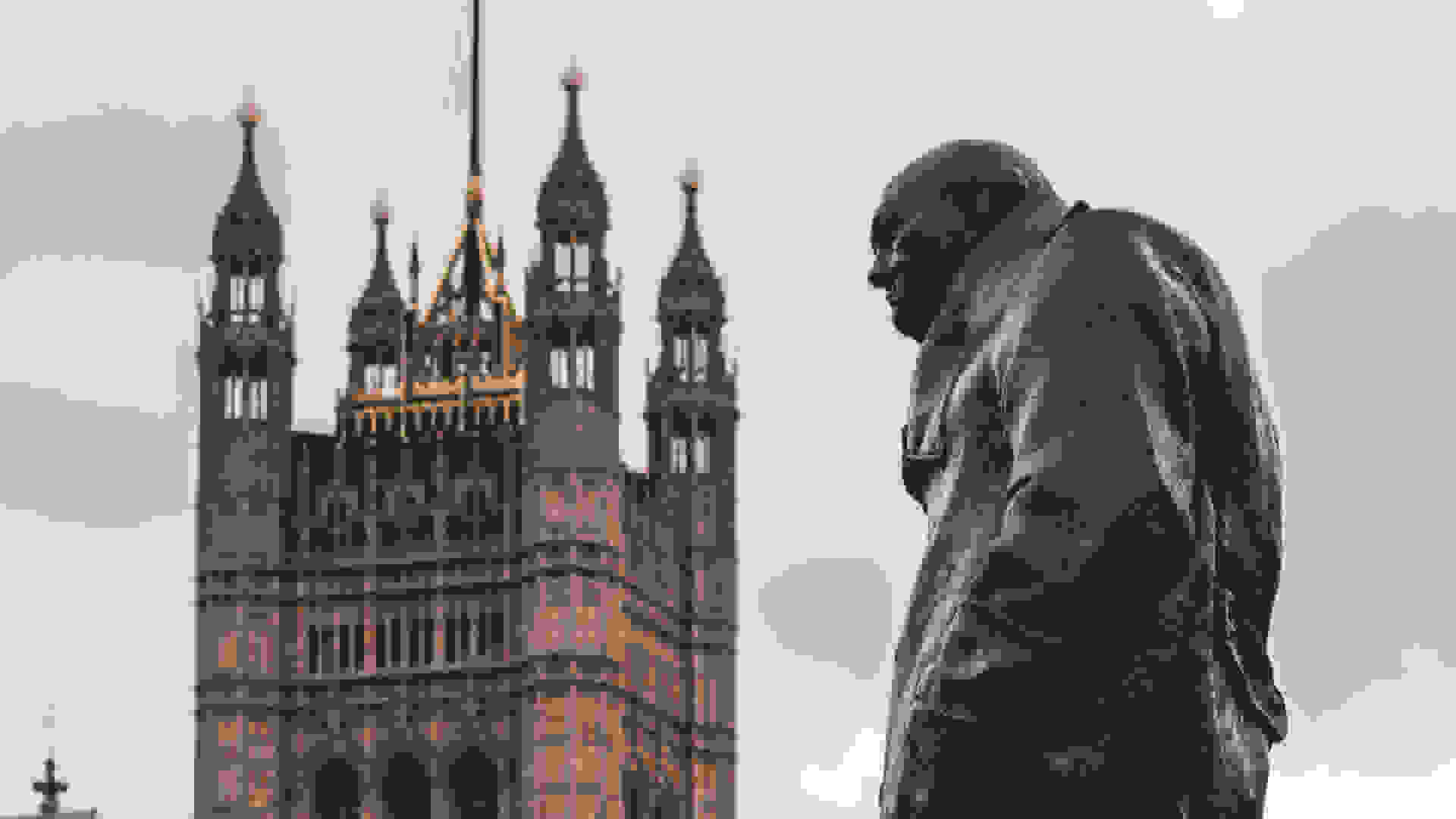 Statue of Winston Churchill in Parliament Square, Westminster. CC