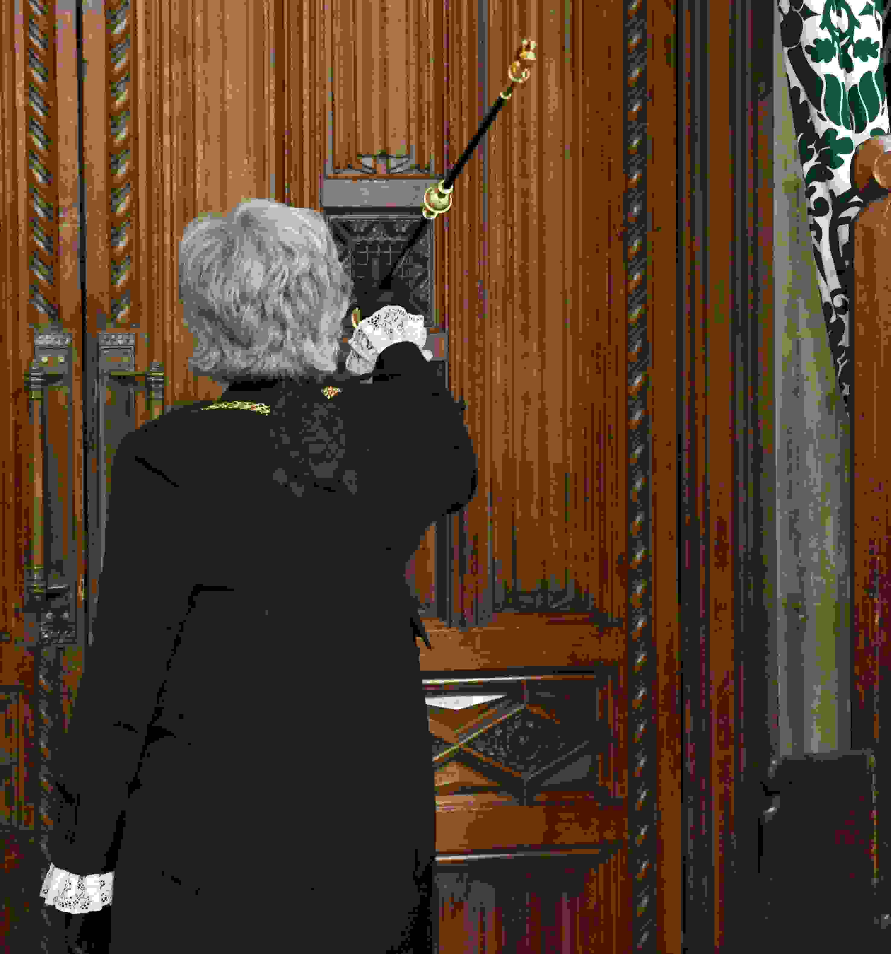 Black Rod knocks on the door to the House of Commons, 2021. ©UK Parliament