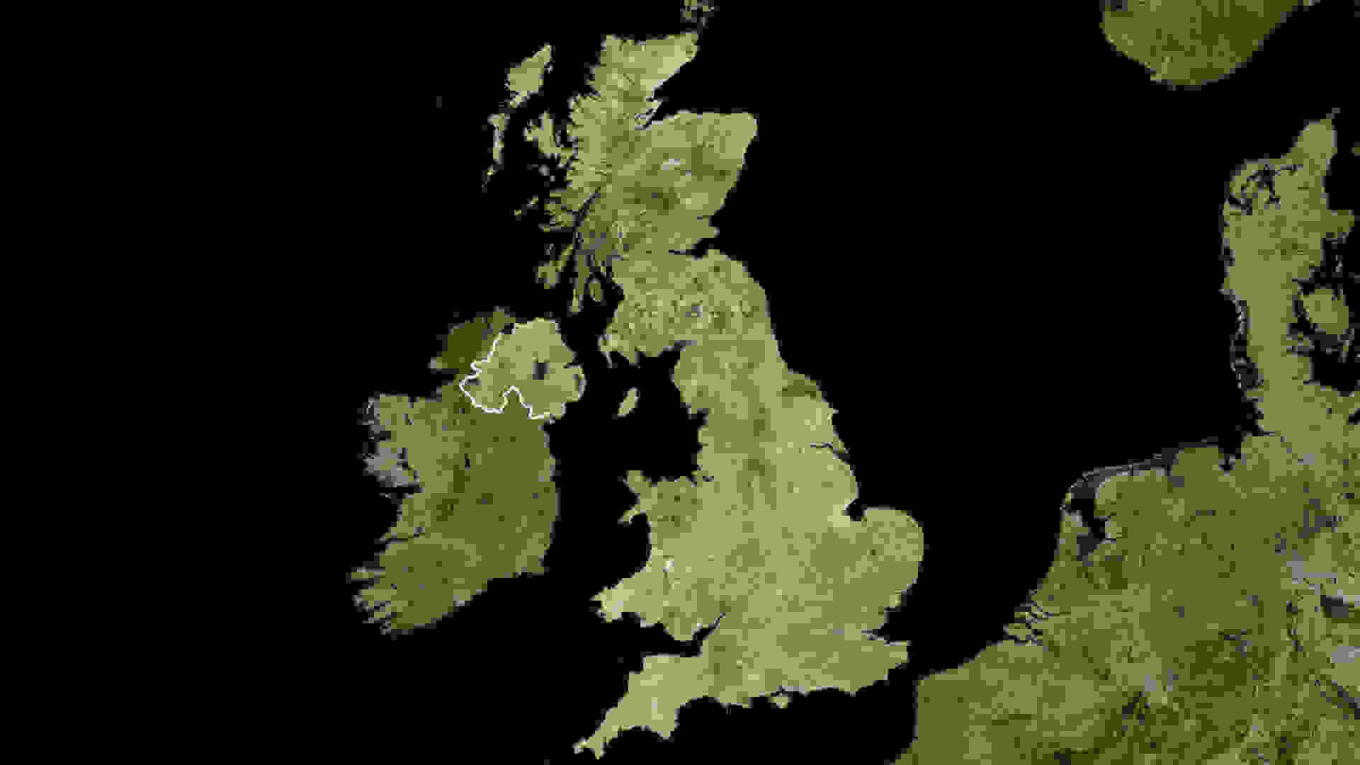 Satellite image of the United Kingdom with borders