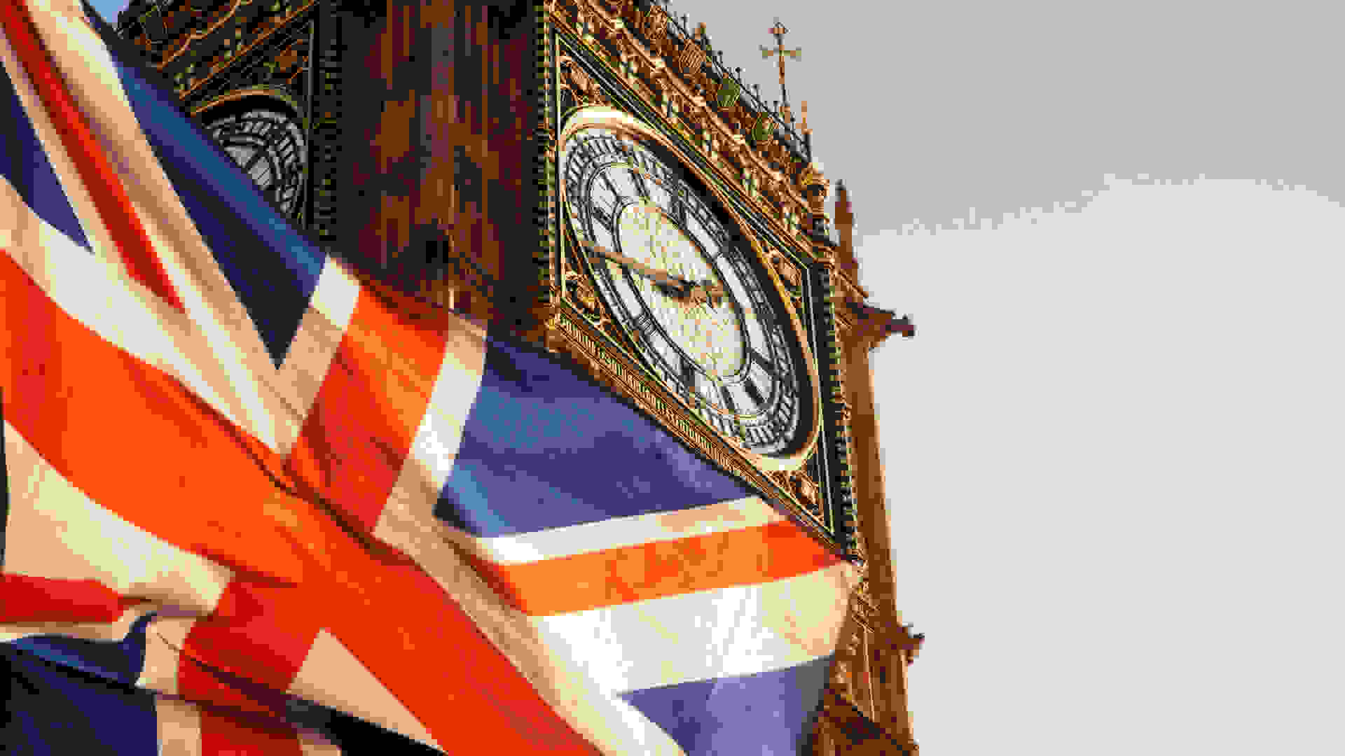 Big Ben with the Union Jack flag