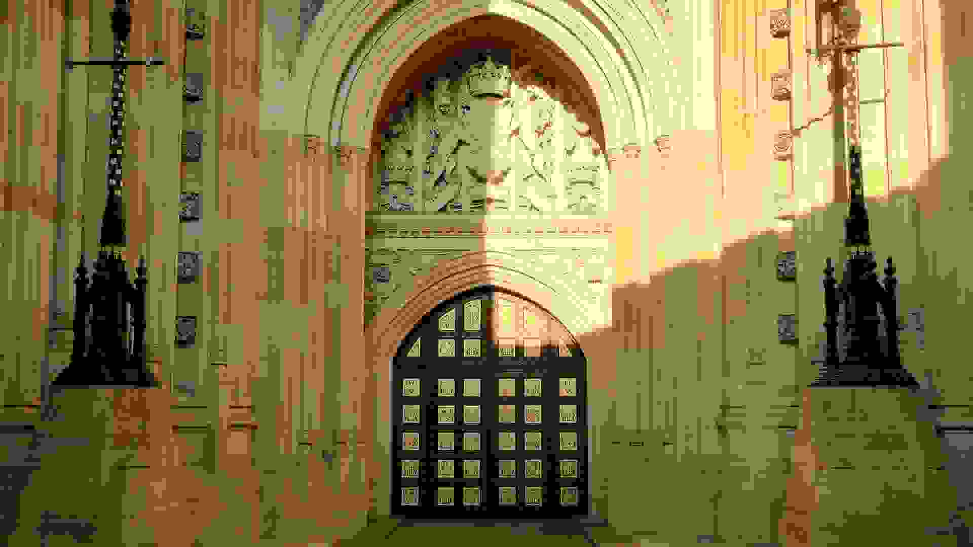 Doorway at the Sovereign’s Entrance to the Palace of Westminster. Image: Doorway at the Sovereign’s Entrance to the Palace of Westminster © Hansard Society / Richard Greenhill