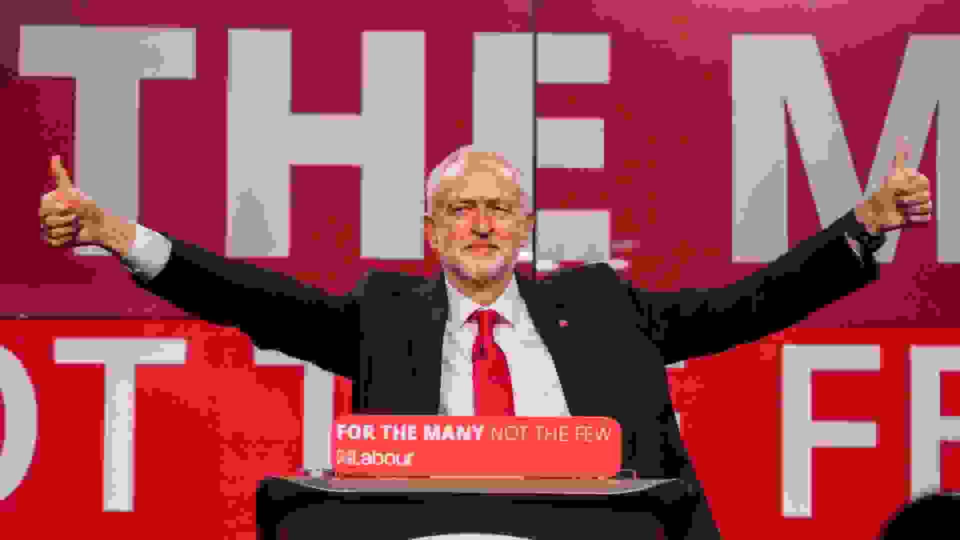 Labour leader Jeremy Corbyn addresses supporters and the media at a rally in Manchester to launch their 2017 General Election campaign. ©Alamy / Ian Hinchcliffe