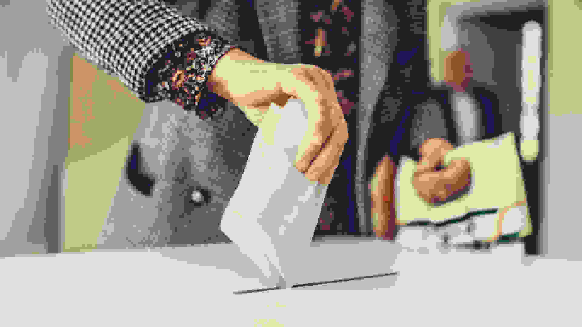 Woman casting a vote in a polling station