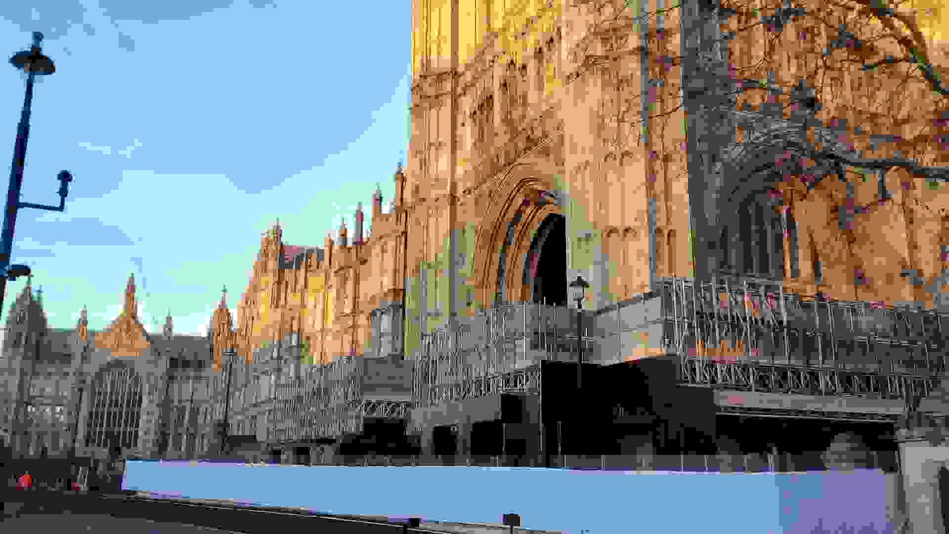 Scaffolding around the base of the Victoria Tower. Image: Scaffolding around the base of the Victoria Tower © Hansard Society / Richard Greenhill