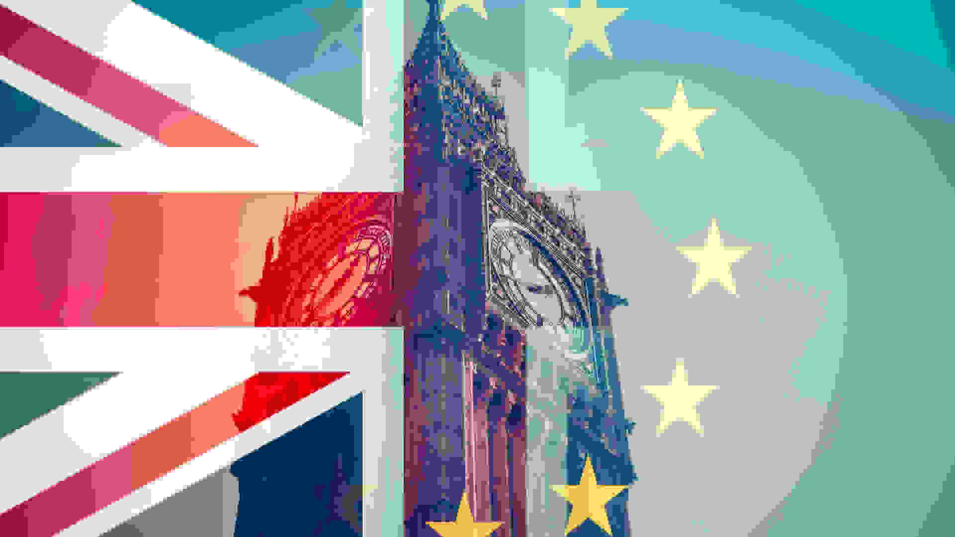 EU and UK flags superimposed on Big Ben, UK Parliament, Westminster | CC-BY-ND