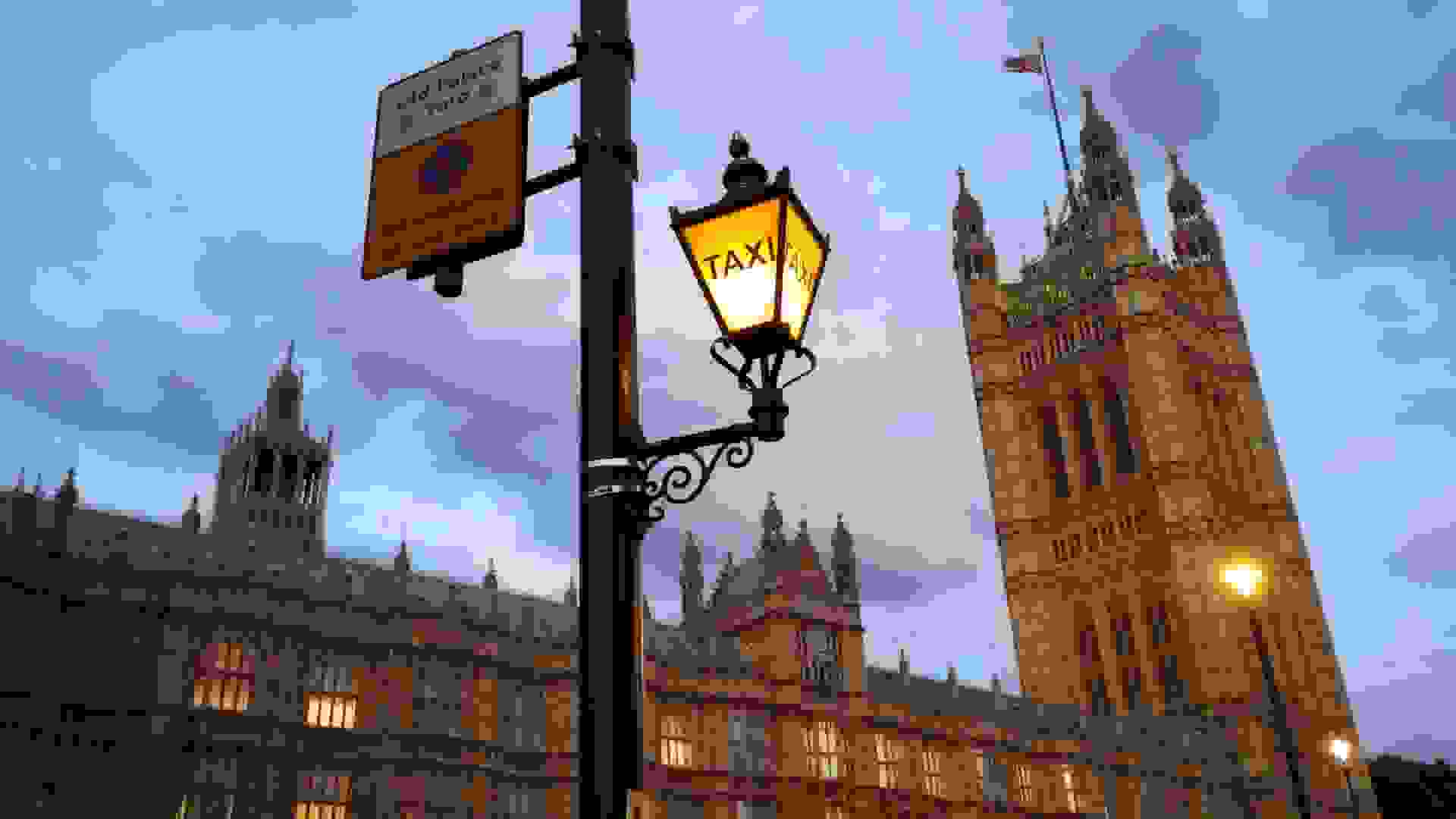 Who goes home? Taxi call light at Old Palace Yard. Image: Who goes home? Taxi call light at Old Palace Yard © Hansard Society / Richard Greenhill