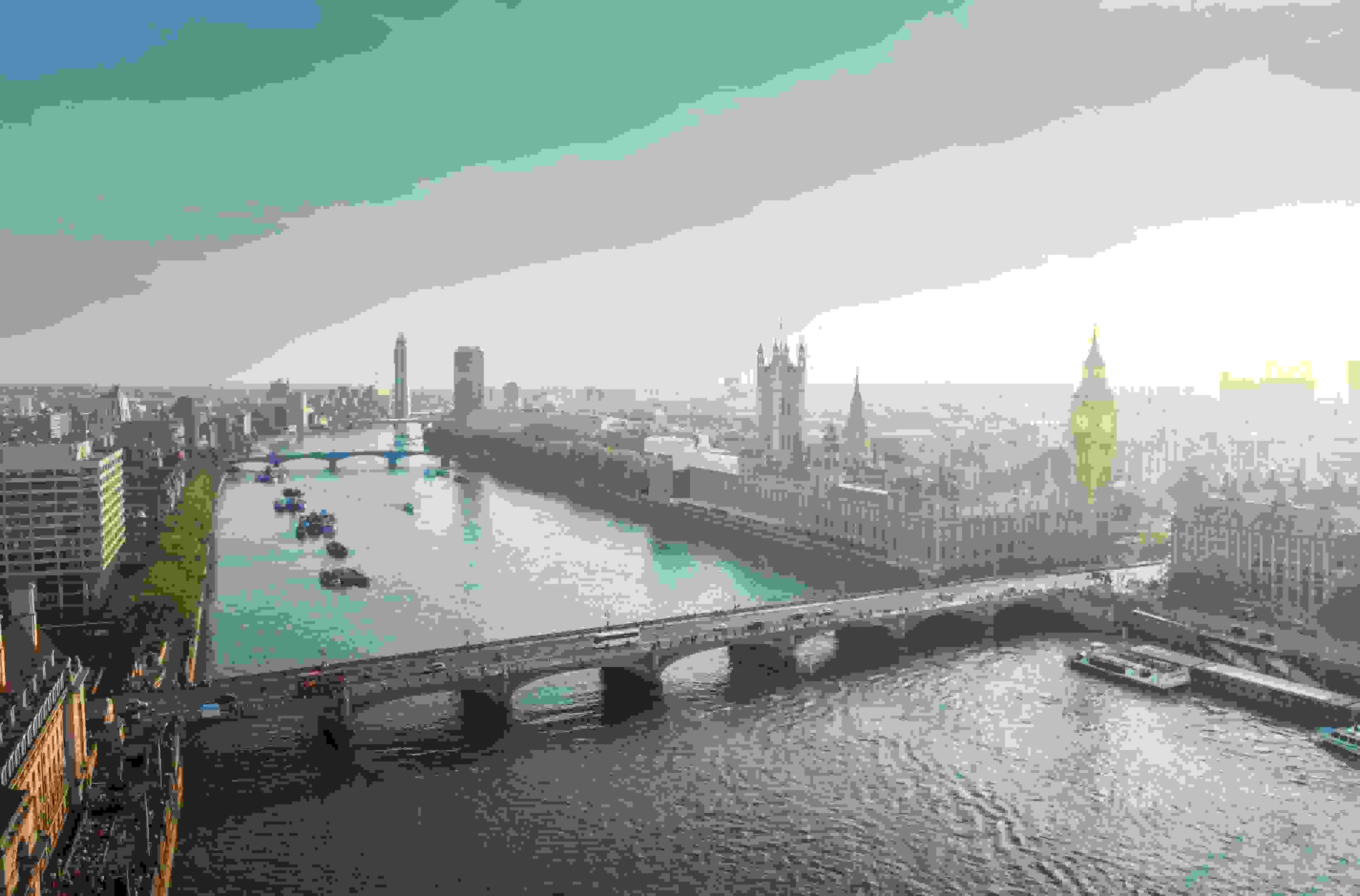 Parliament and Westminster Bridge (aerial)