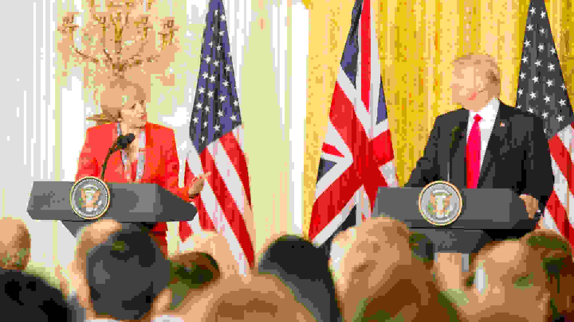 Prime Minister Theresa May and President Donald Trump at a press conference during May's first visit to the US since Trump took power