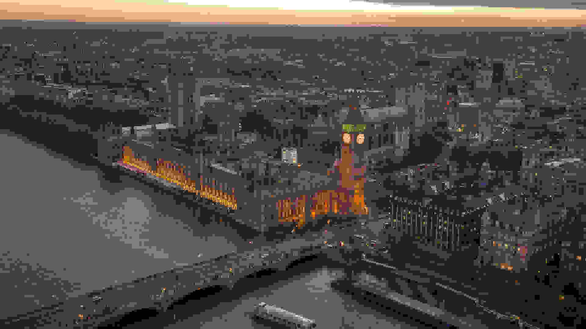 Bird's-eye view of the Palace of Westminster, UK Houses of Parliament