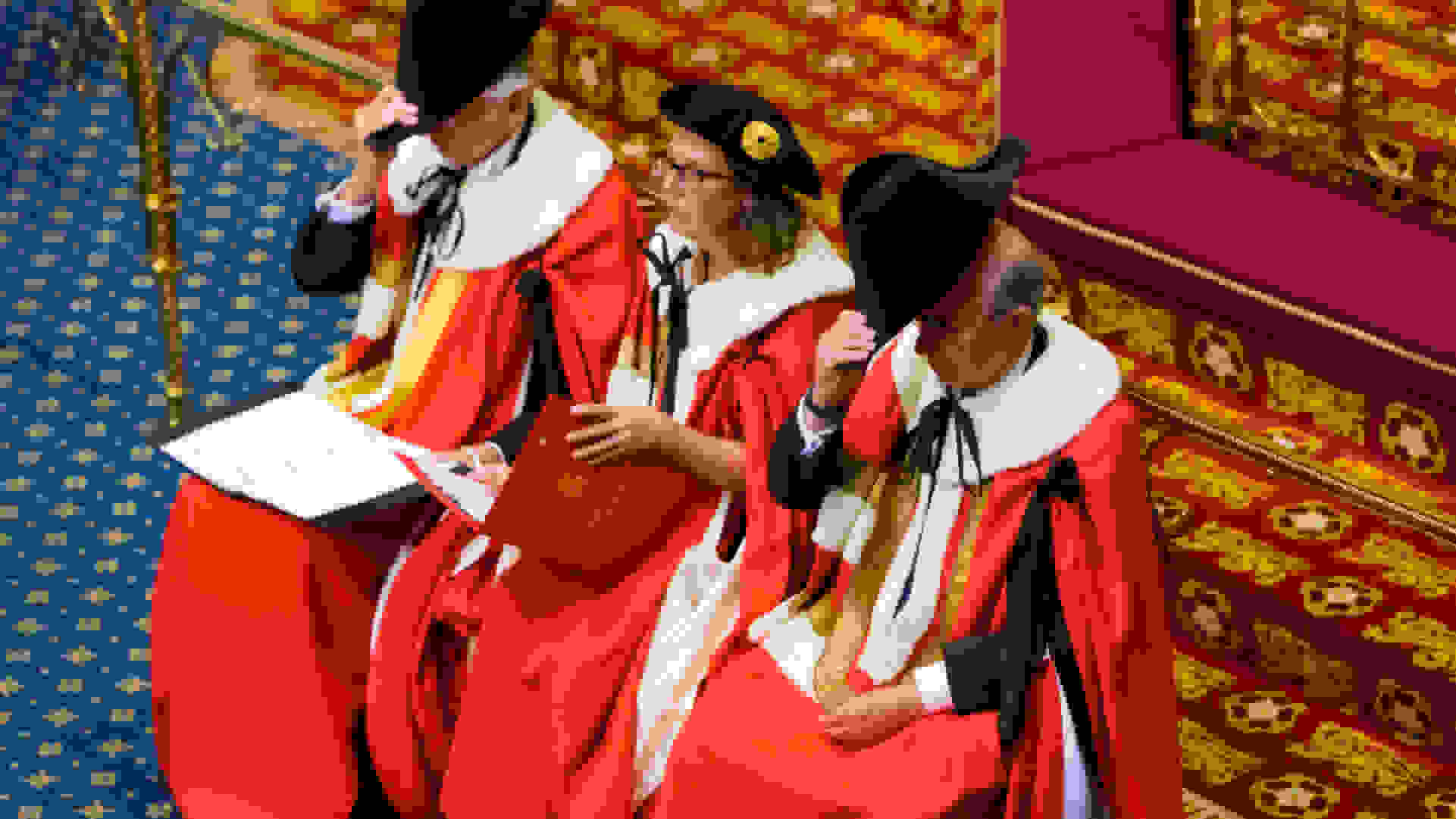 Cap doffing in the House of Lords, UK Parliament, during prorogation