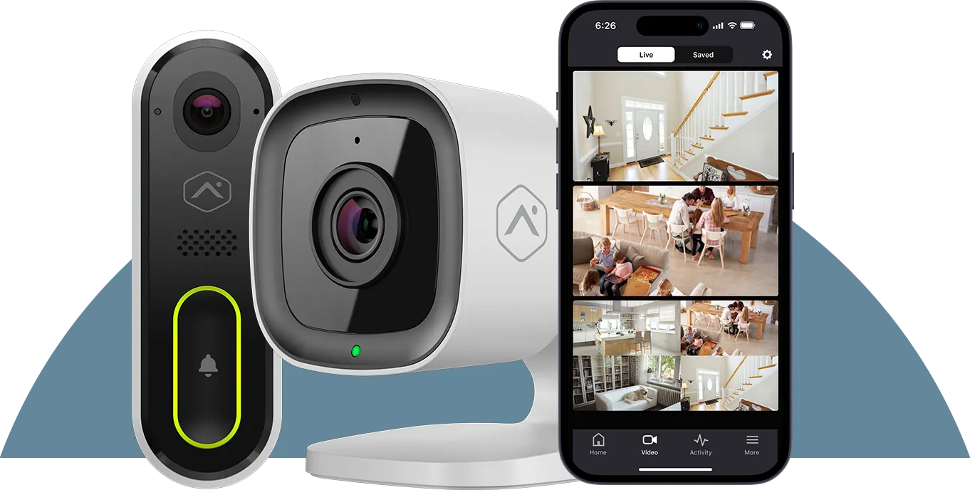 Video doorbell, indoor camera, mobile app.