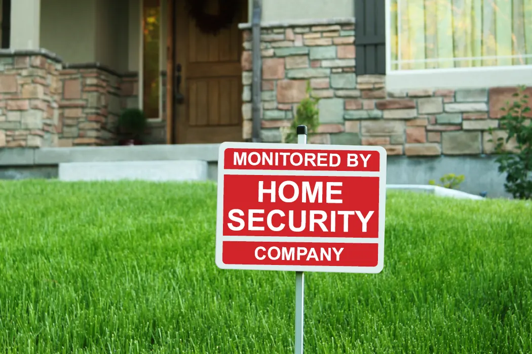 Fake security sign in front of house