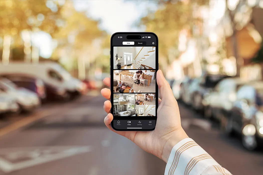 From anywhere with internet access, you can view your home security system, including live feeds from connected cameras.