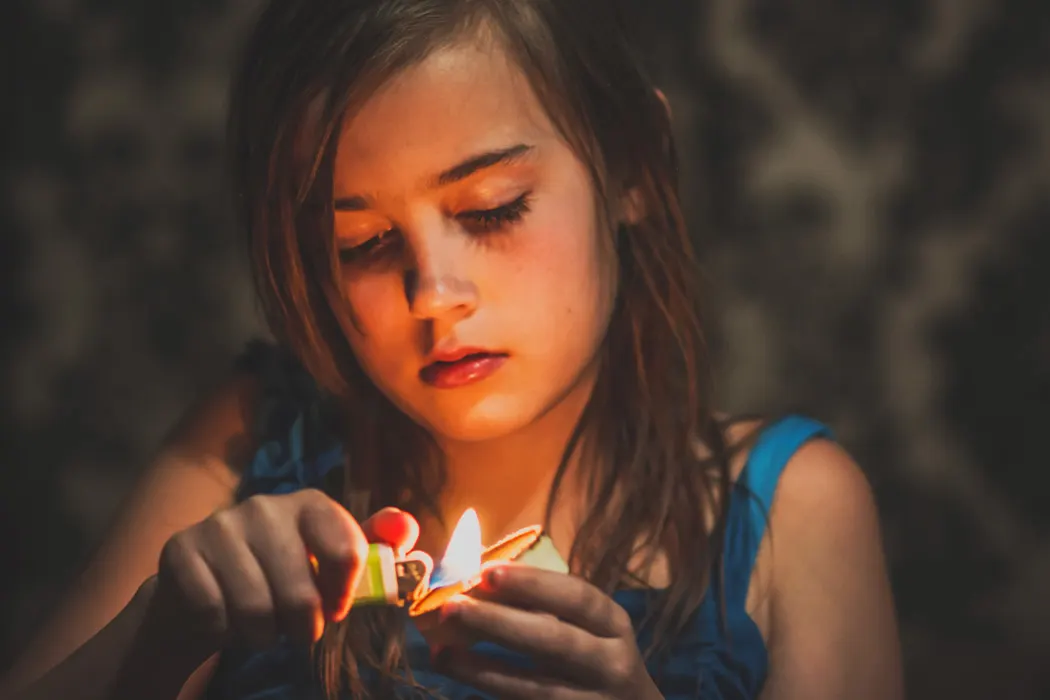 Child keeping warm during power outage.