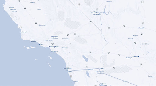 The subtle shading on this map indicates the areas of U.S. military bases in southern California and Arizona.