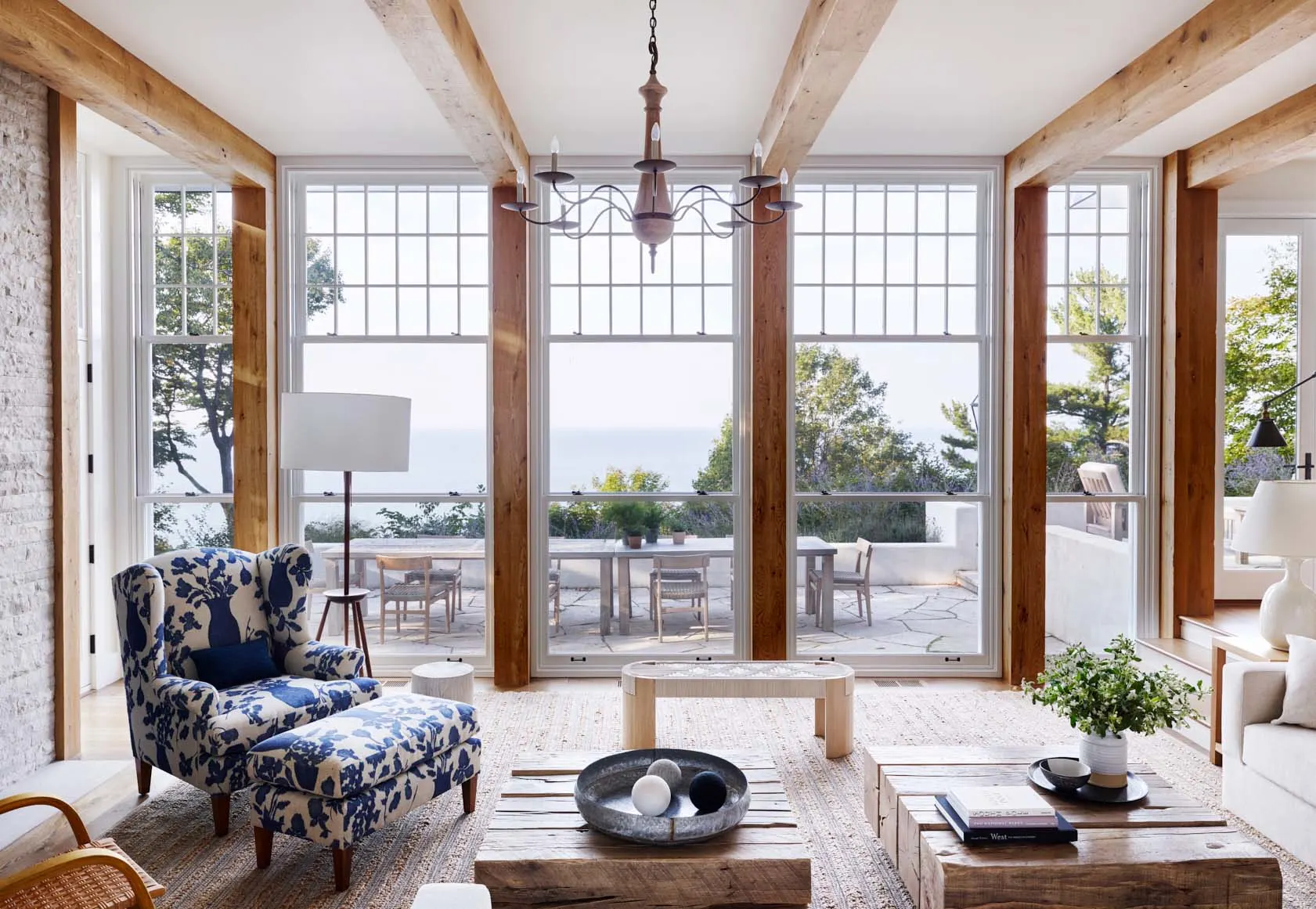Sunken Living Room with Triple Hung Windows 