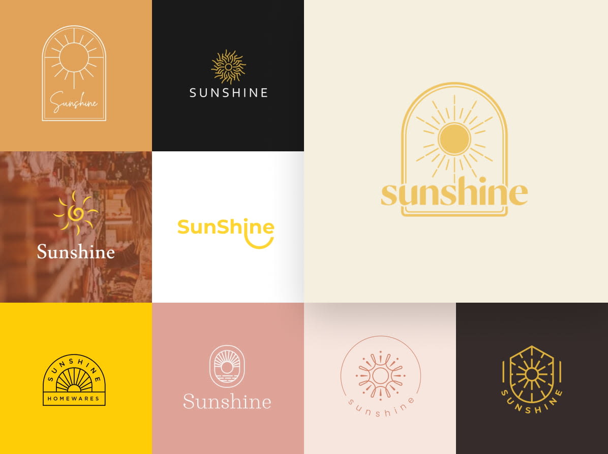 Uma coleção de diferentes logotipos criados em um concurso de design para Sunshine Homewares