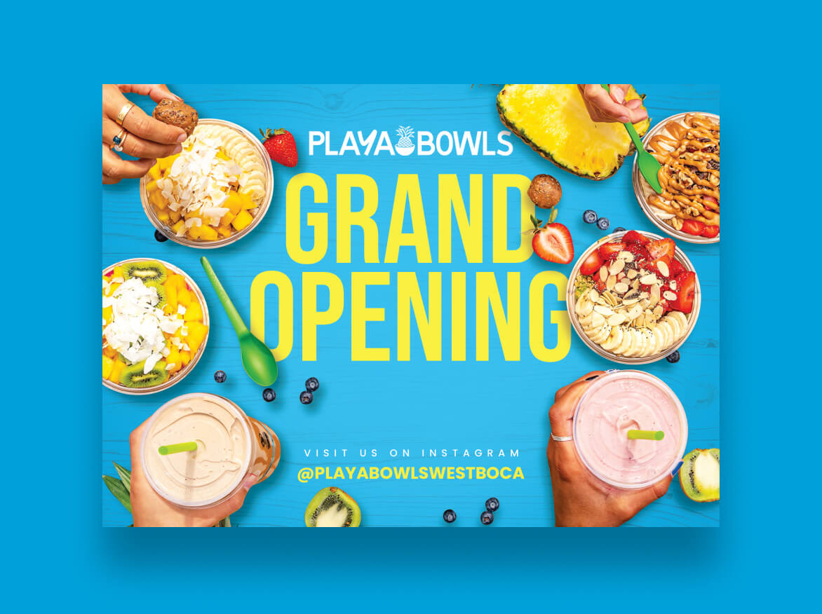 Un design de flyer créé dans le cadre d'un projet 1-1 pour Playa Bowls