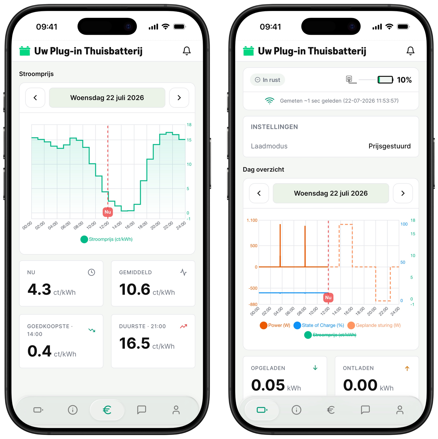 Screenshots batterij webapp