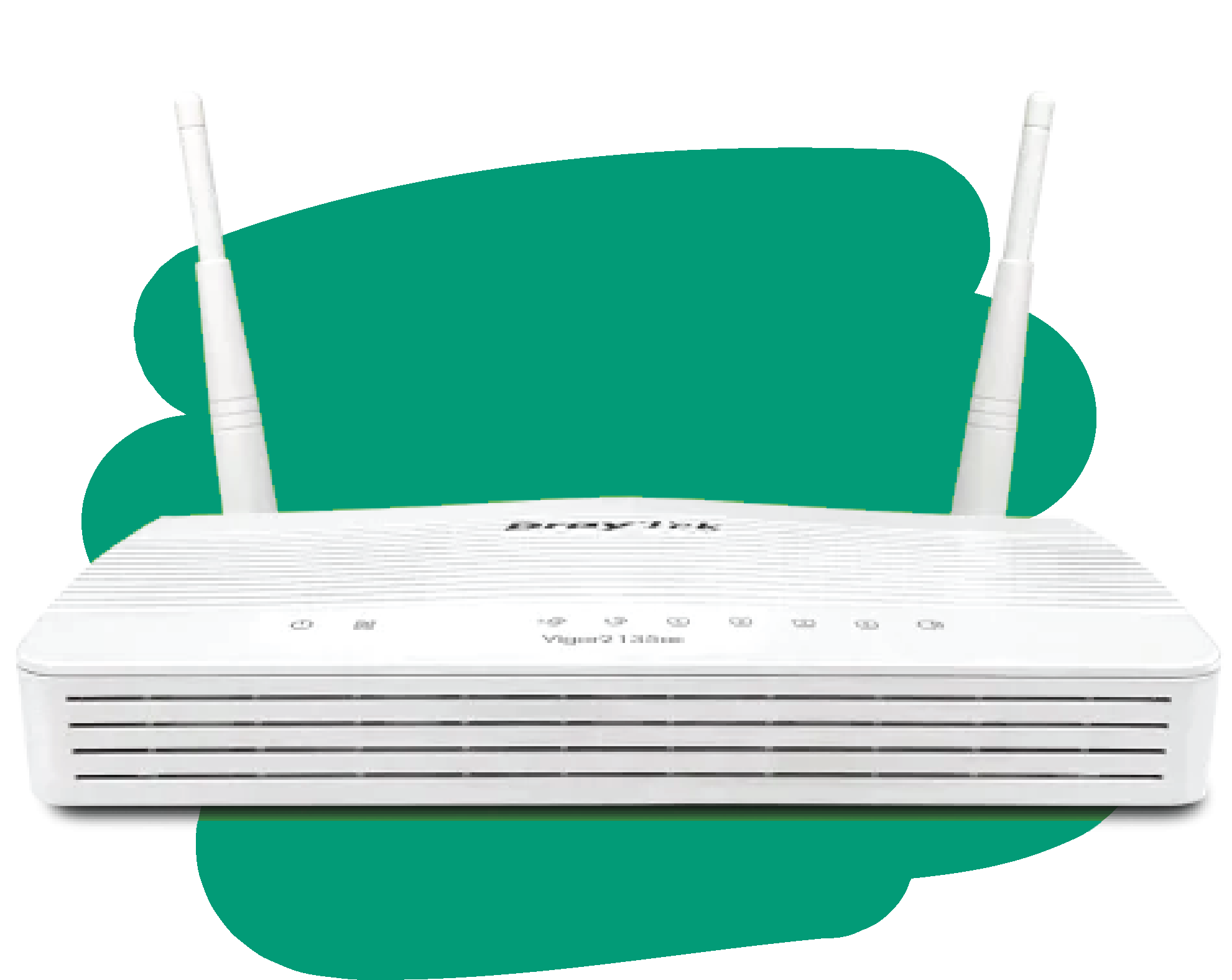 Het Draytek modem afgebeeld op een groen vlak