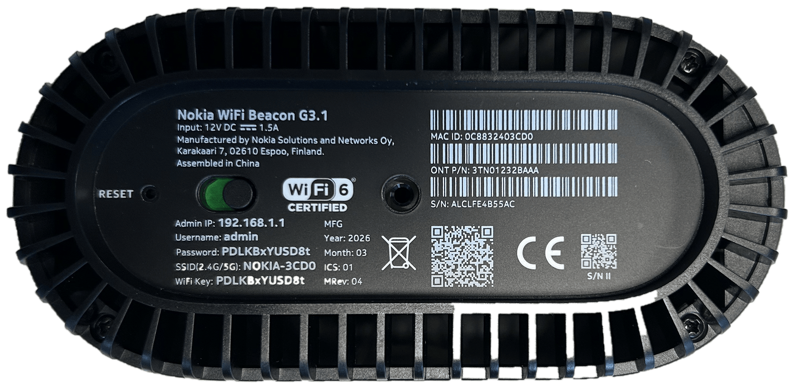 Onderkant modem - sticker met wifi inloggegevens