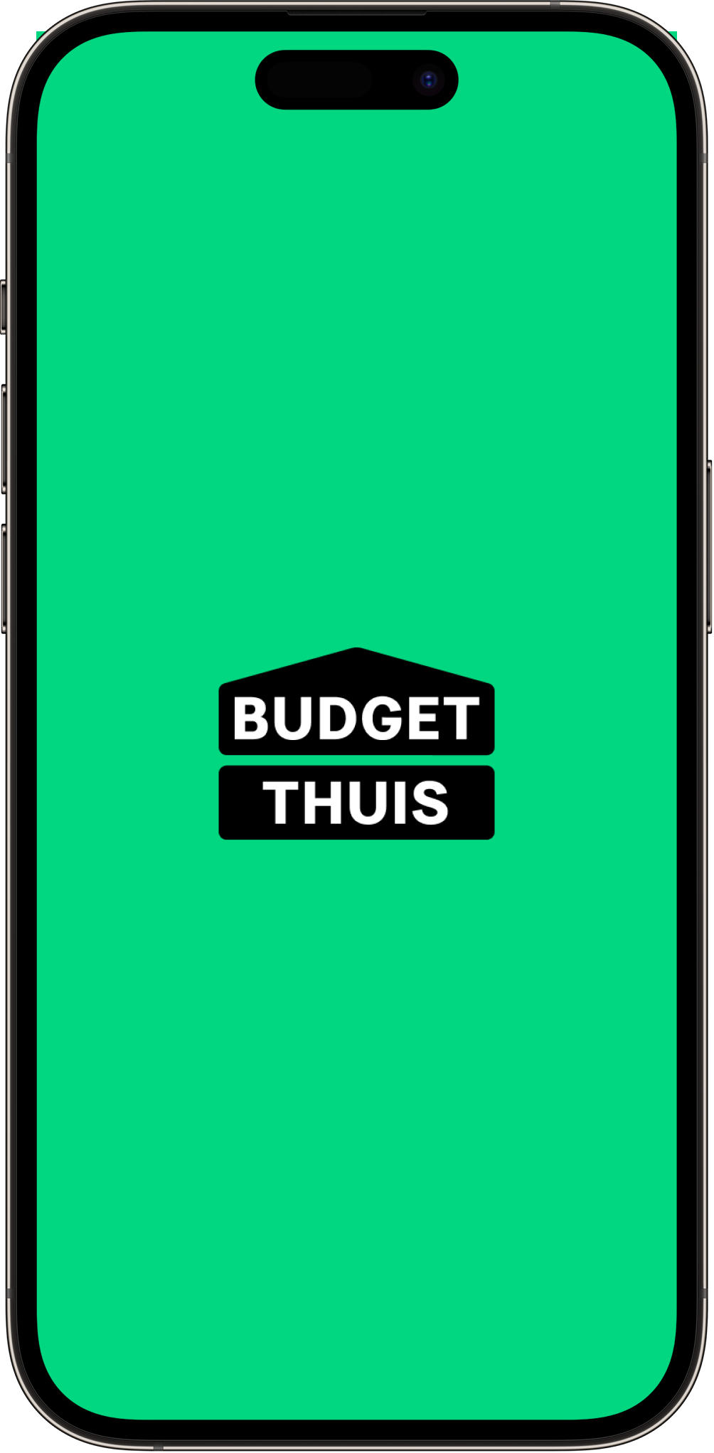 Een smartphone met de Budget Thuis app op het scherm