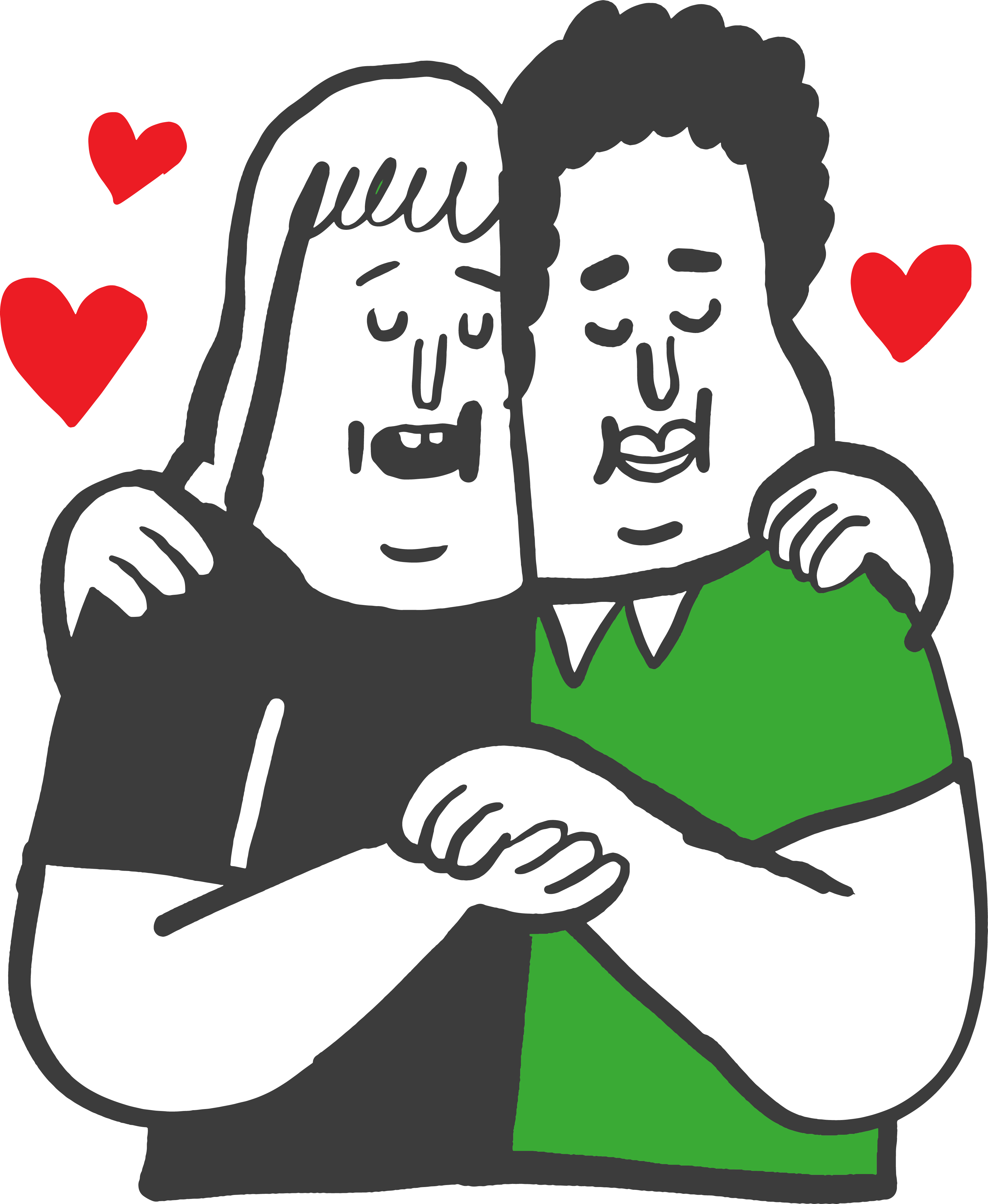 Illustratie van twee personen die elkaar omhelzen