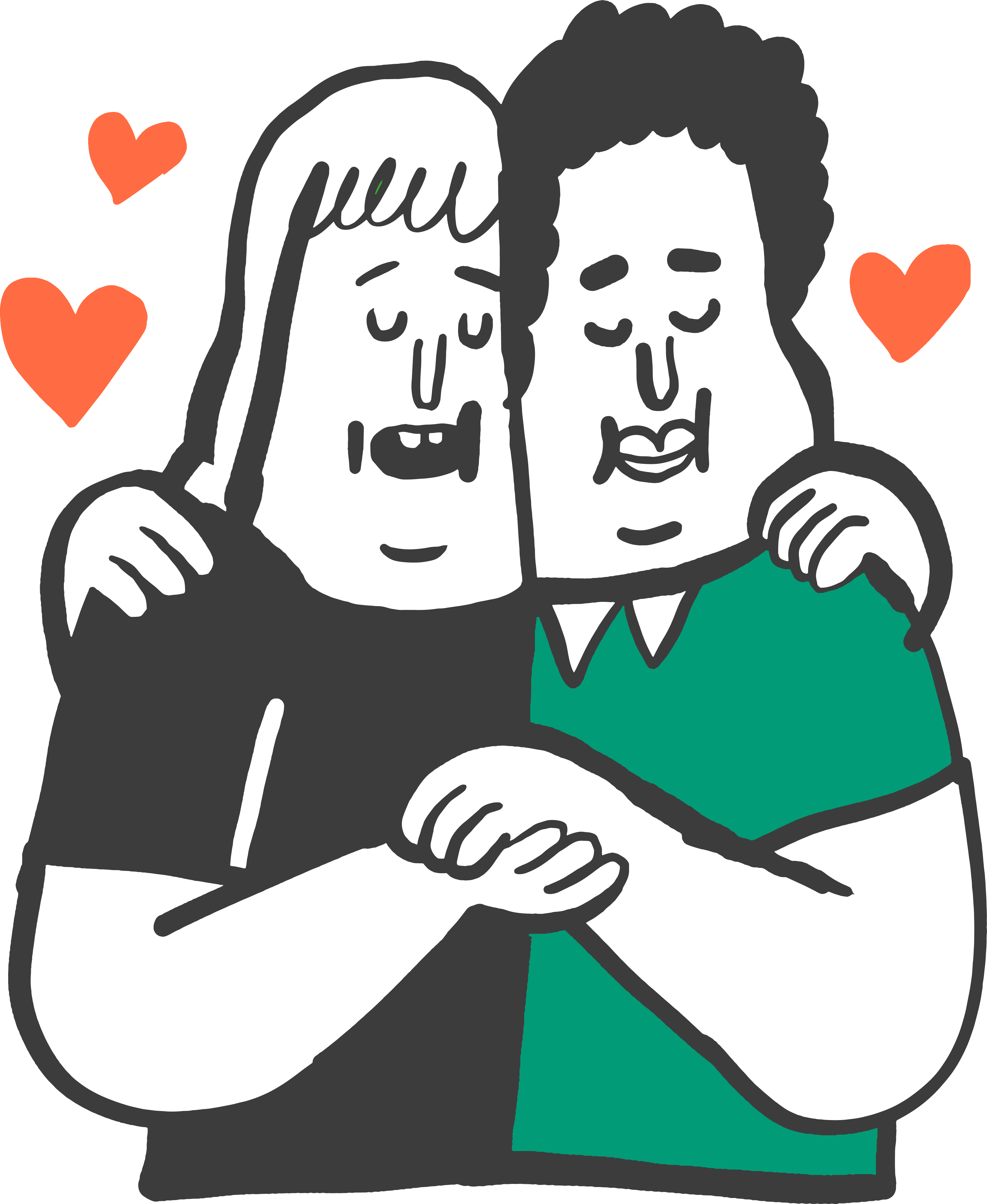 Illustratie van twee personen die elkaar omhelzen