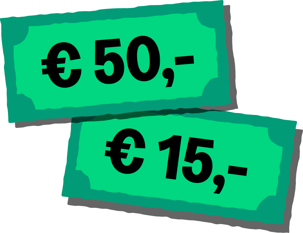 biljetten met 50,- en 15,-