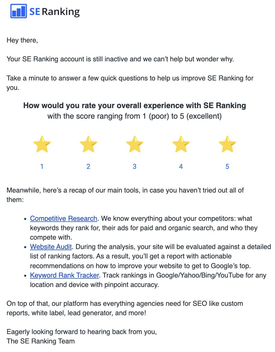 A/B testing email example