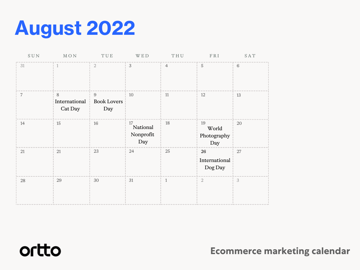 ecommerce marketing calendar august
