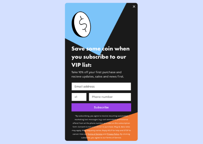Subscribe to VIP list popup