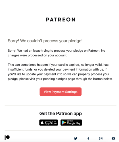 patreon dunning email example