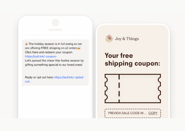 SMS free holiday shipping template