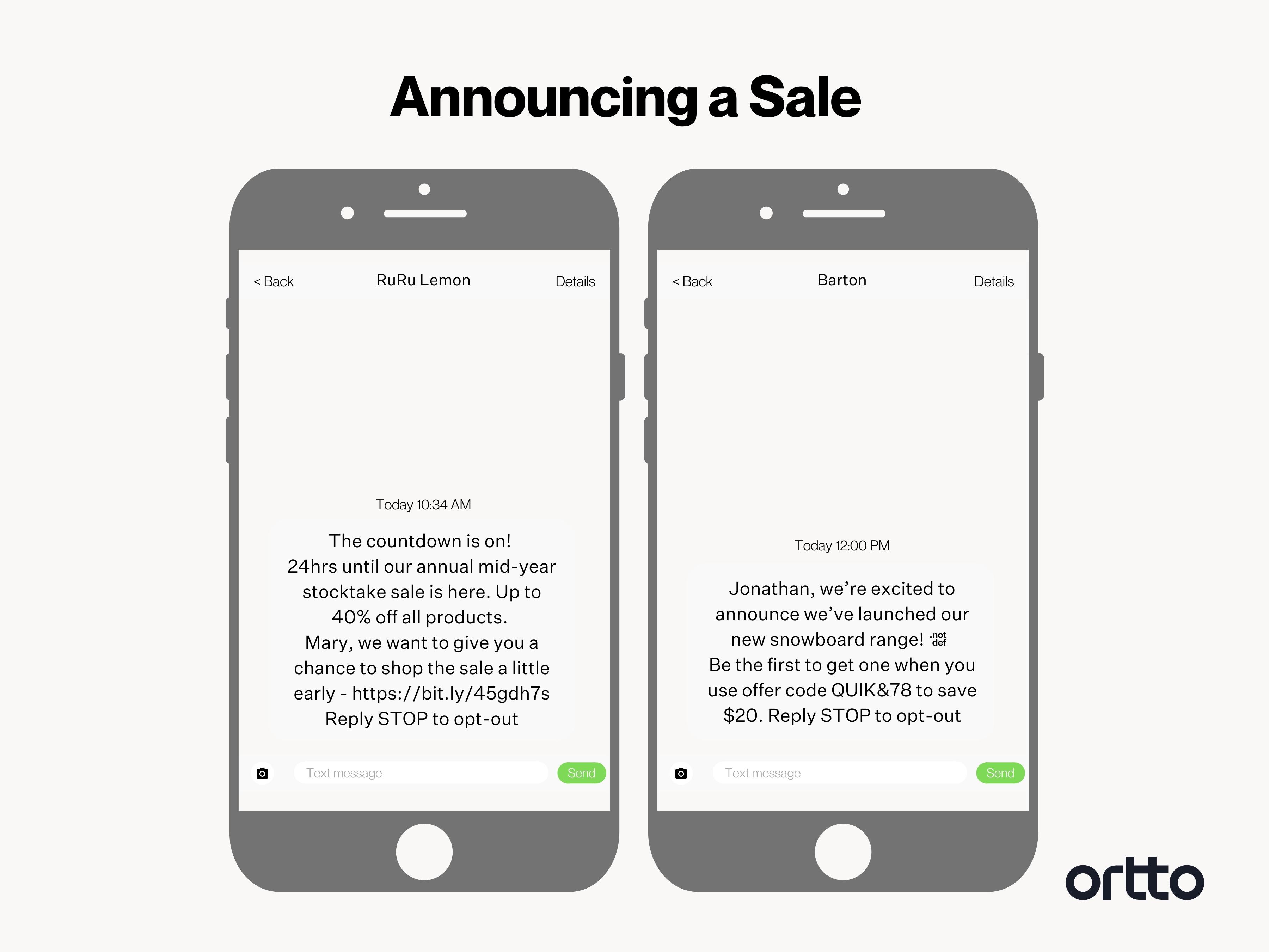 Ecommerce text Message Automation - Announcing a Sale 