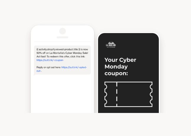 SMS Cyber Monday sale with coupon