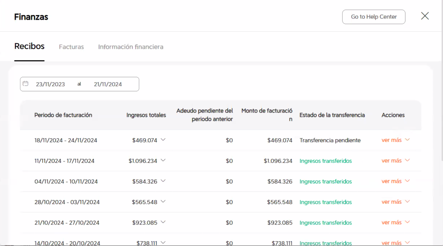 DiDi Tienda menú principal de finanzas