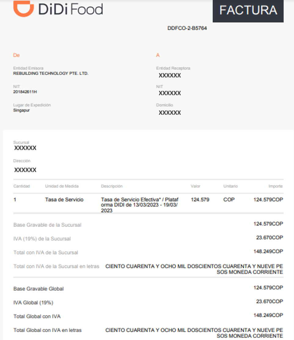 Factura servicios de plataforma co